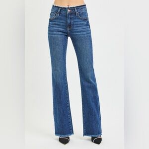 RISEN Full Size Mid Rise Bootcut Frayed Waistband Hem Detail Jeans Plus Size